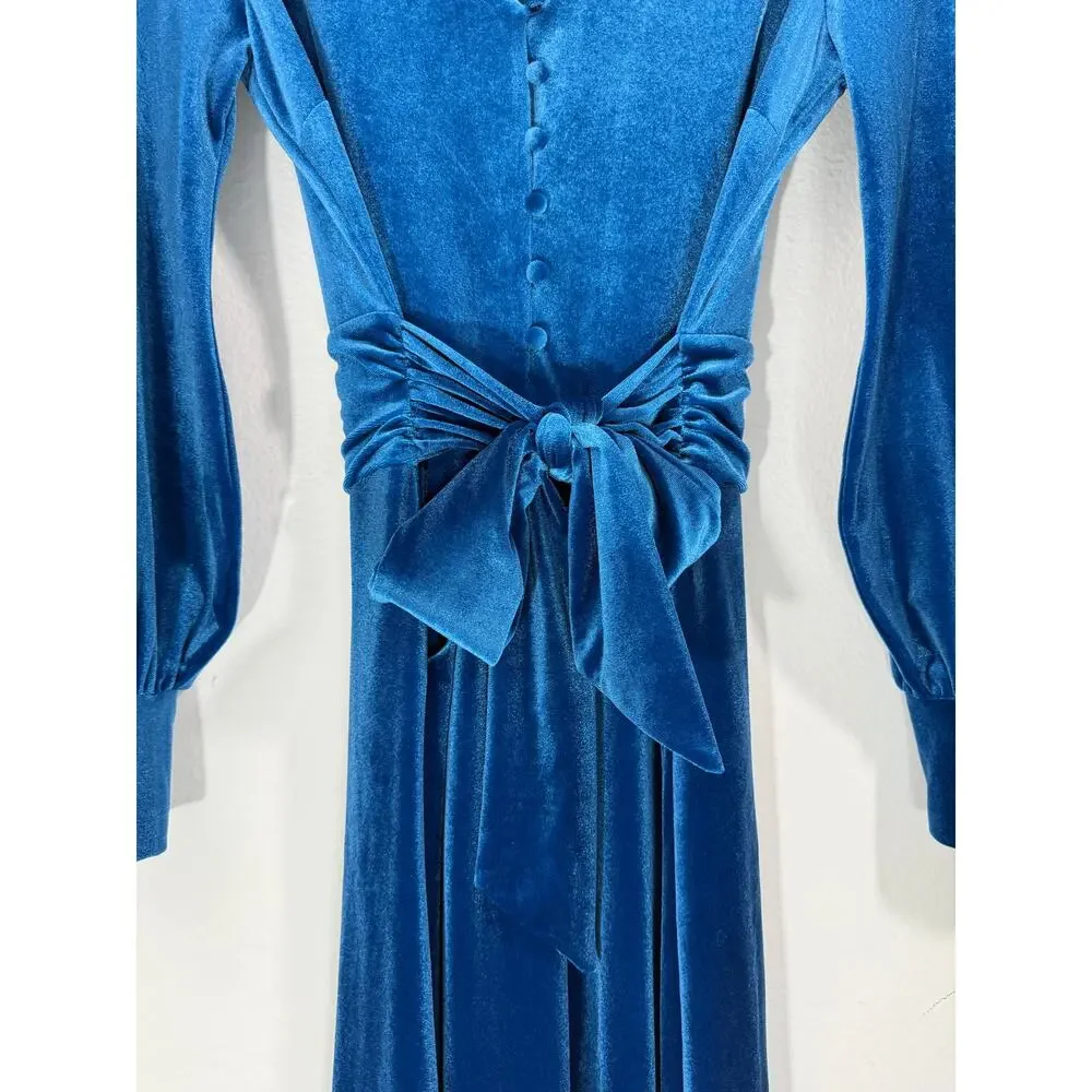 Boden Rita Velvet Maxi Dress Blue Depths A-Line Size 6R Elegant Stretch